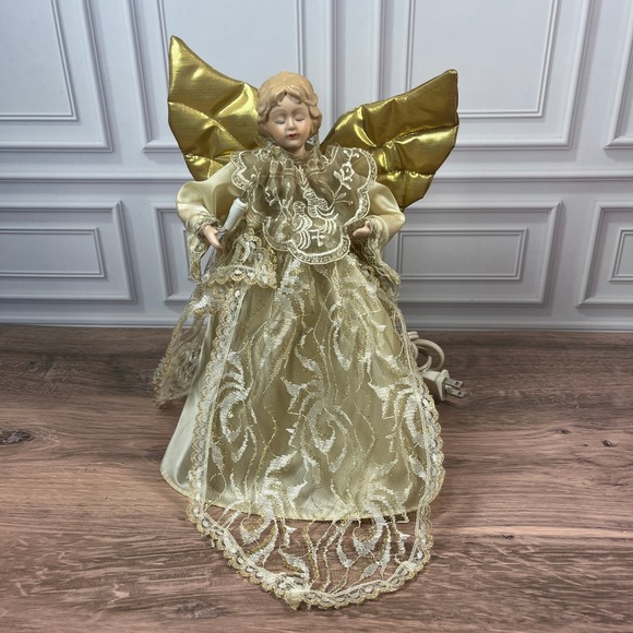 Kurt Alder Other - Vintage Animated Angel Tree Topper Christmas 11in Gold Cream Moving Wings Lit